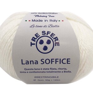 Ovillo de Lana Suave Tres Esferas Made in Italy 50 Lanas 50 Dralon 125 m. agujas o ganchillo 4/5 BIANCO LS118-1