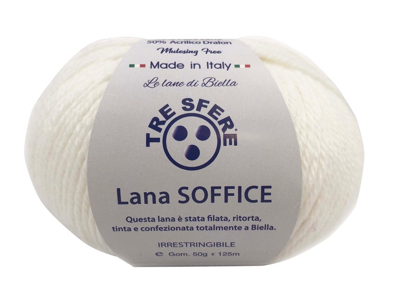 Ovillo de Lana Suave Tres Esferas Made in Italy 50 Lanas 50 Dralon 125 m. agujas o ganchillo 4/5 BIANCO LS118-1