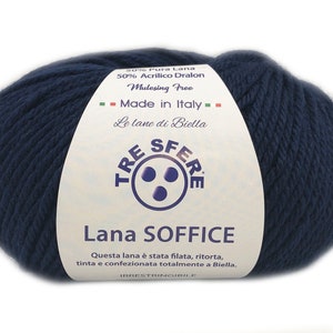 Ovillo de Lana Suave Tres Esferas Made in Italy 50 Lanas 50 Dralon 125 m. agujas o ganchillo 4/5 BLU LS118-25