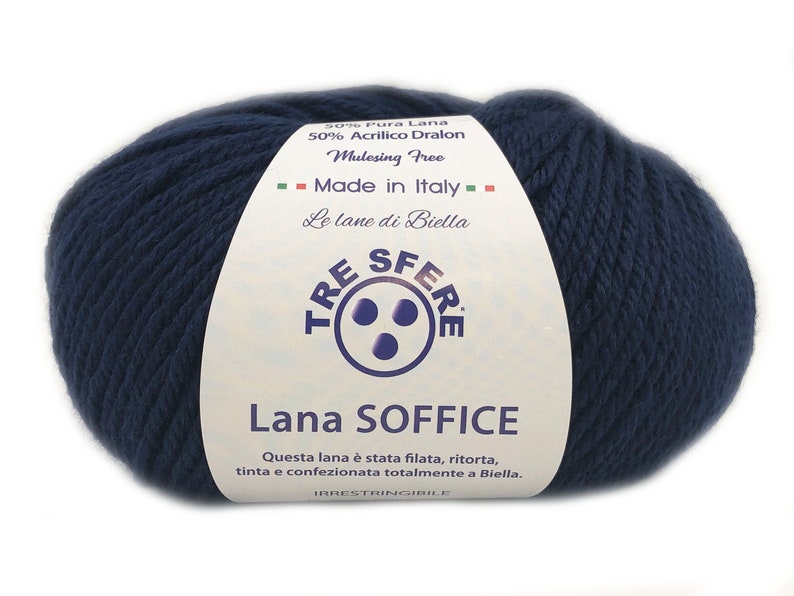 Ovillo de Lana Suave Tres Esferas Made in Italy 50 Lanas 50 Dralon 125 m. agujas o ganchillo 4/5 BLU LS118-25