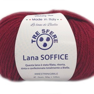 Ovillo de Lana Suave Tres Esferas Made in Italy 50 Lanas 50 Dralon 125 m. agujas o ganchillo 4/5 BORDEAUX LS118-14