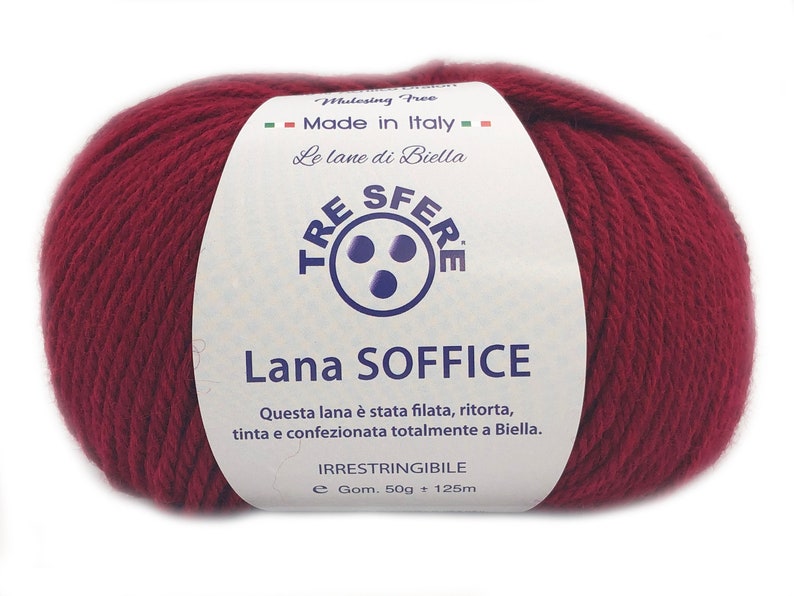 Ovillo de Lana Suave Tres Esferas Made in Italy 50 Lanas 50 Dralon 125 m. agujas o ganchillo 4/5 BORDEAUX LS118-14