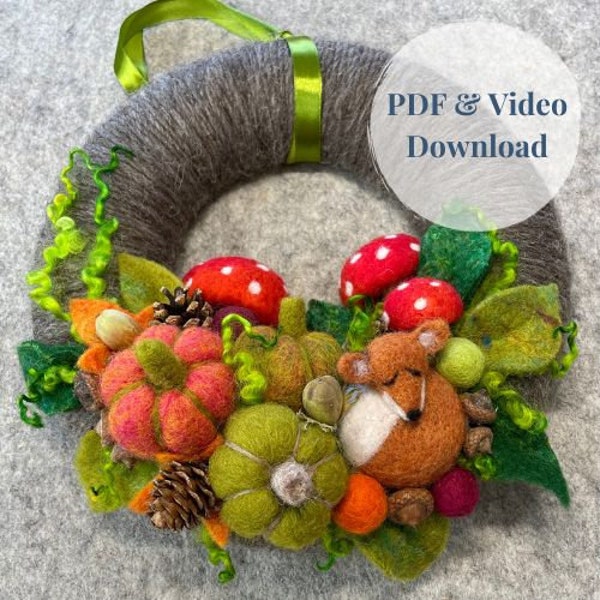 Large Autumn Needle Felted Wreath PDF Download and Video