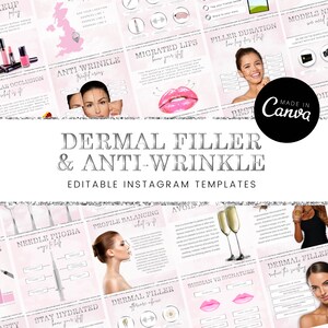 45 Anti Wrinkle and Filler Instagram Post Templates, Pink & Silver Luxury, Editable, Aesthetics Nurse, Injector, Cosmetic, Salon, Beauty