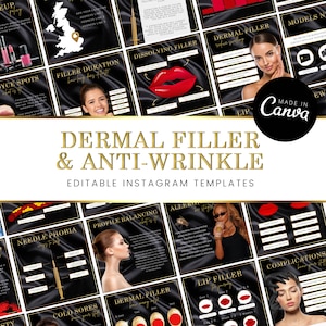 45 Anti Wrinkle and Filler Instagram Post Templates, Black & Gold Luxury, Editable, Aesthetics Nurse, Injector, Cosmetic, Salon, Beauty