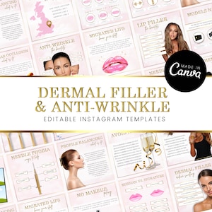 45 Anti Wrinkle and Filler Instagram Post Templates, Pink & Gold Luxury, Editable, Aesthetics Nurse, Injector, Cosmetic, Salon, Beauty Posts