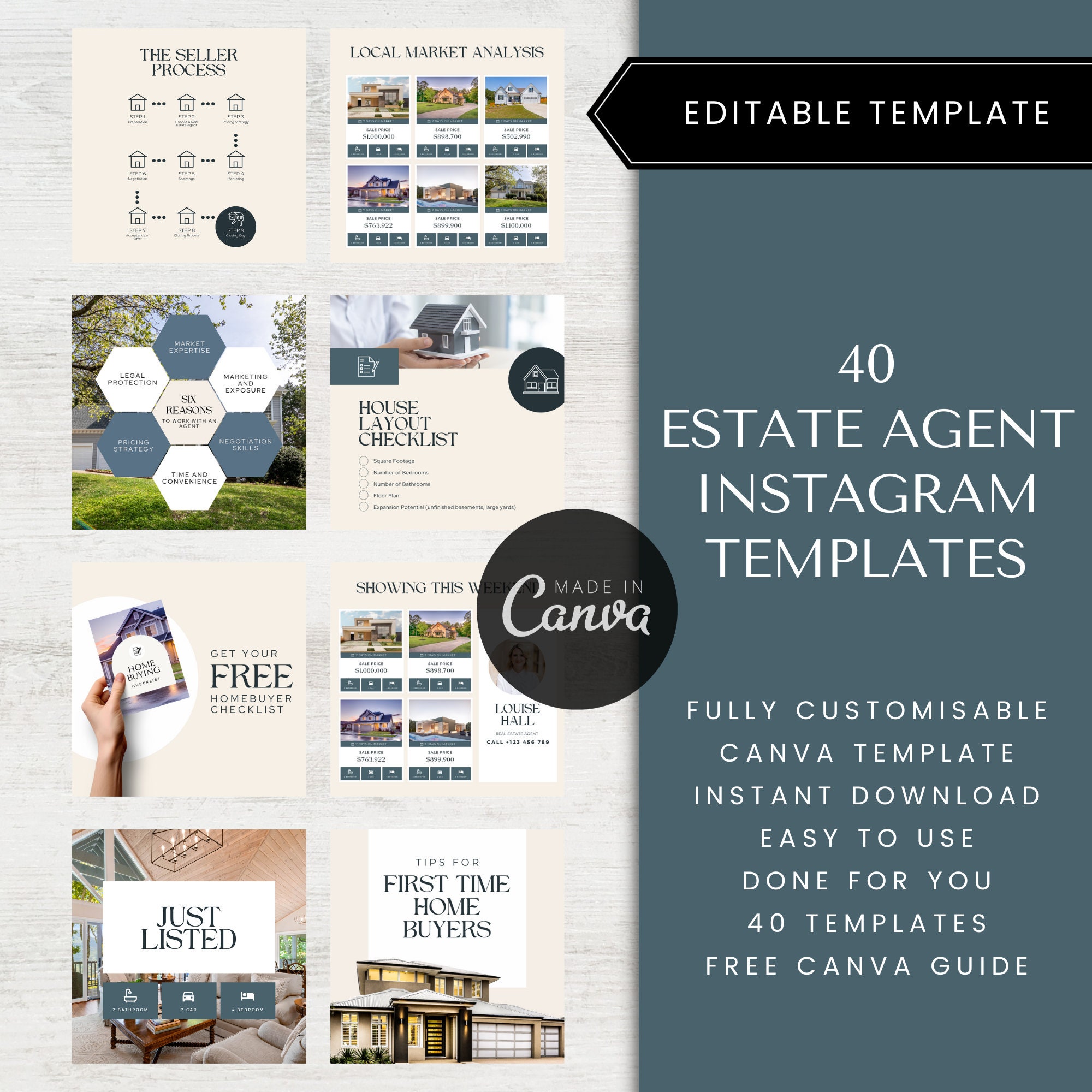 40 Realtor Instagram Posts Bundle | Real Estate Social Media Templates ...