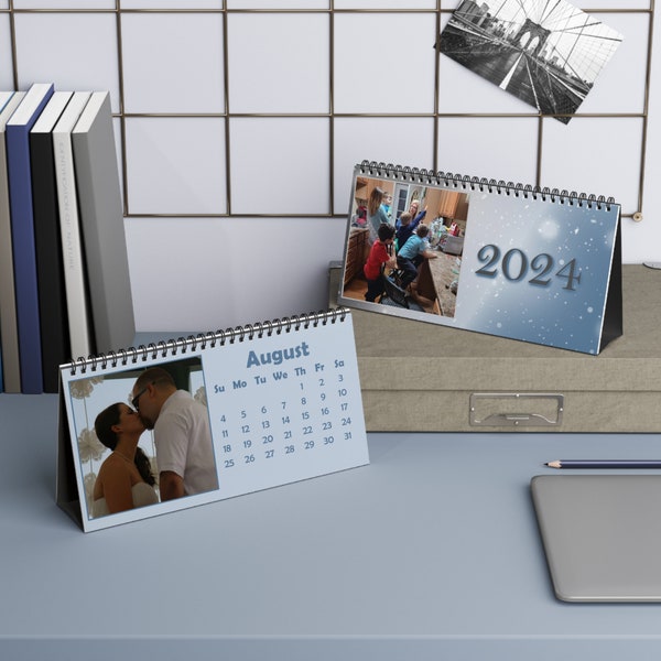 Personalize and Cherish Your Year with Our Custom 10" x 5" 2024 Mini Desk Calendar - Perfect Christmas Gift for Home or Office Decor!
