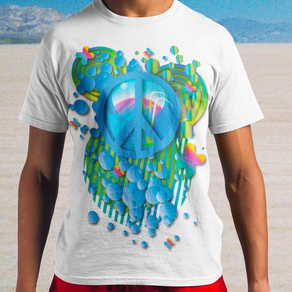 Men's Classic Tee, Aqua Peace, Peace Pop Art, Peter Max Inspired Tee Shirt, Urban Chic Tee shirt, Streetwear, Urban Chic Fashion