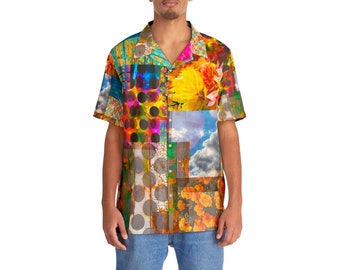 Men's Hawaiian Shirt (AOP), Street Style, Beach Wear, Resort Wear, Comfort Style, Urban Chic Shirt, Patchwork Five