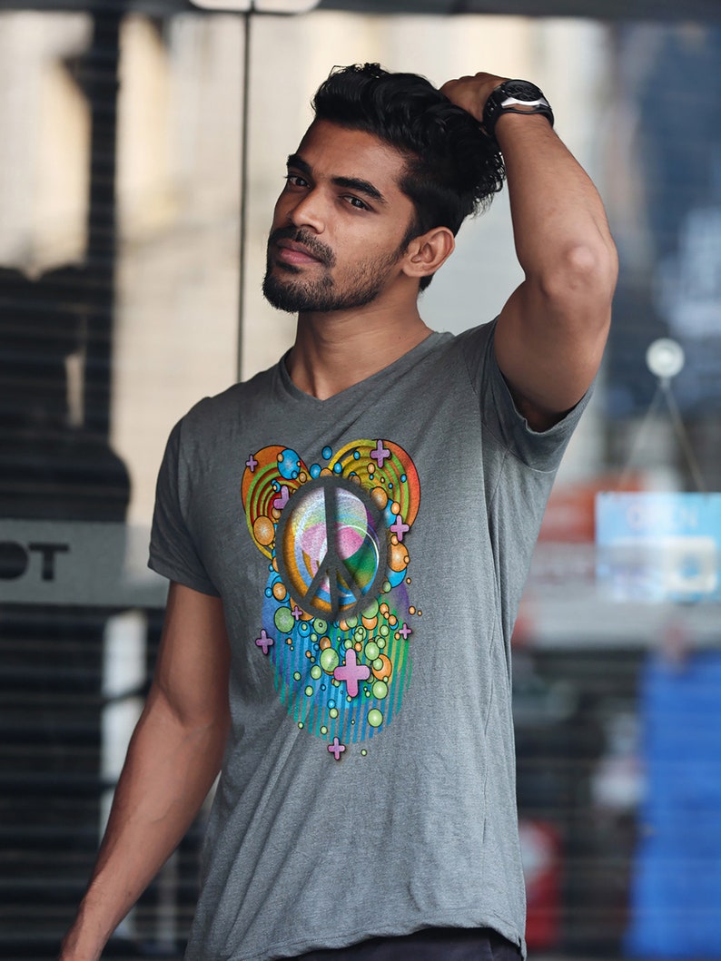 Men's Classic Tee Shirt, Max Peace, Inspired by Peter Max, Summer of Love, Pop Art, Peace Sign Art, Urban Chic Tee Shirt, Peace and Love image 9