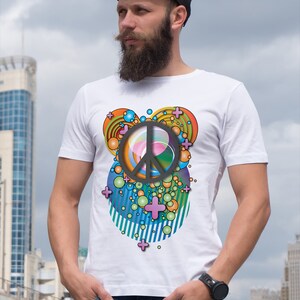 Men's Classic Tee Shirt, Max Peace, Inspired by Peter Max, Summer of Love, Pop Art, Peace Sign Art, Urban Chic Tee Shirt, Peace and Love image 8