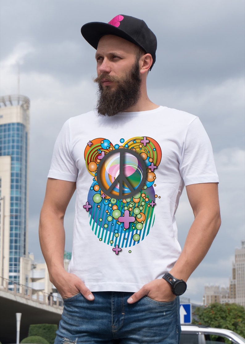 Men's Classic Tee Shirt, Max Peace, Inspired by Peter Max, Summer of Love, Pop Art, Peace Sign Art, Urban Chic Tee Shirt, Peace and Love image 8
