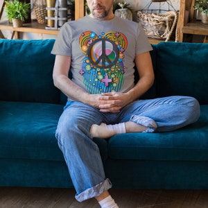 Men's Classic Tee Shirt, Max Peace, Inspired by Peter Max, Summer of Love, Pop Art, Peace Sign Art, Urban Chic Tee Shirt, Peace and Love image 7