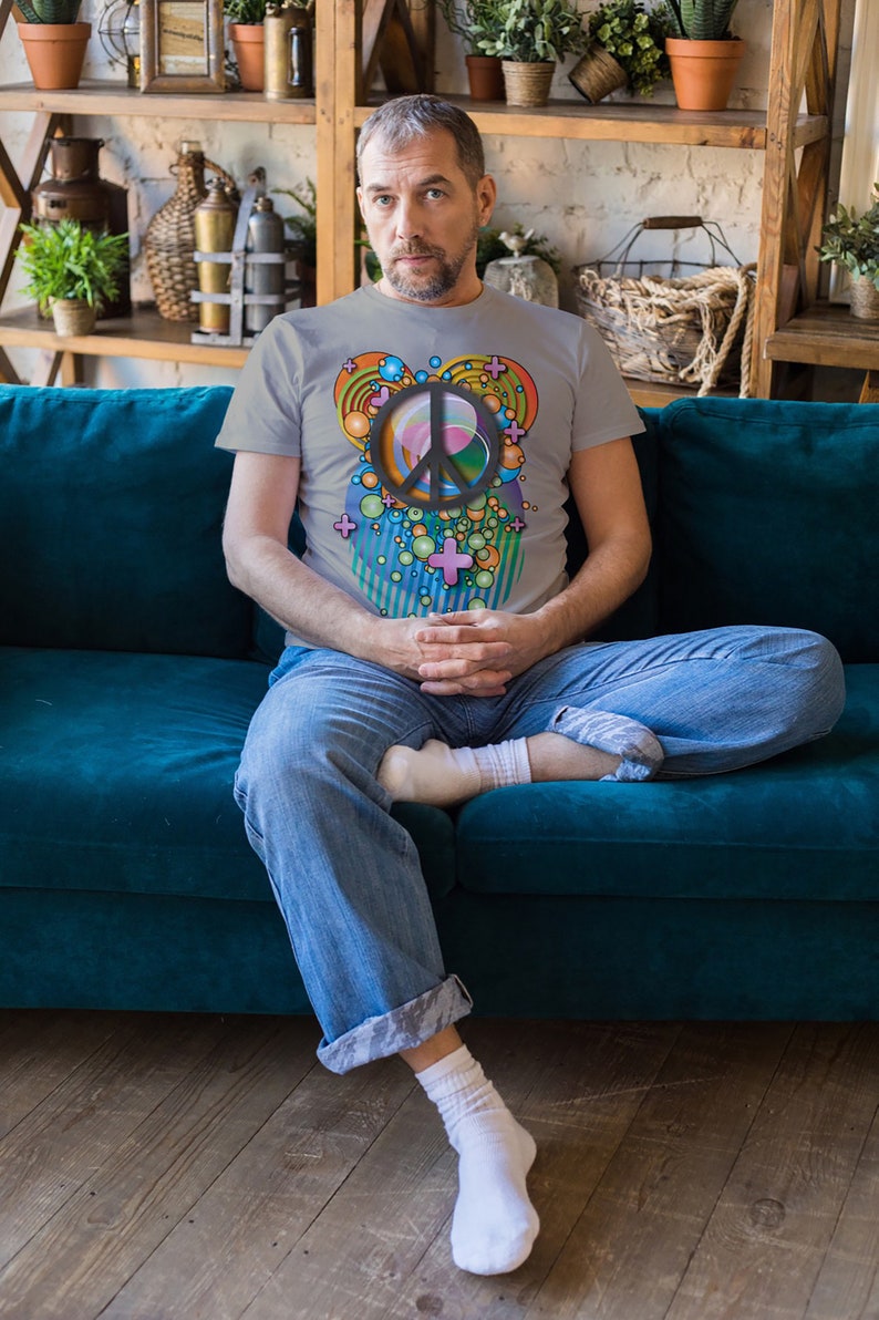 Men's Classic Tee Shirt, Max Peace, Inspired by Peter Max, Summer of Love, Pop Art, Peace Sign Art, Urban Chic Tee Shirt, Peace and Love image 7