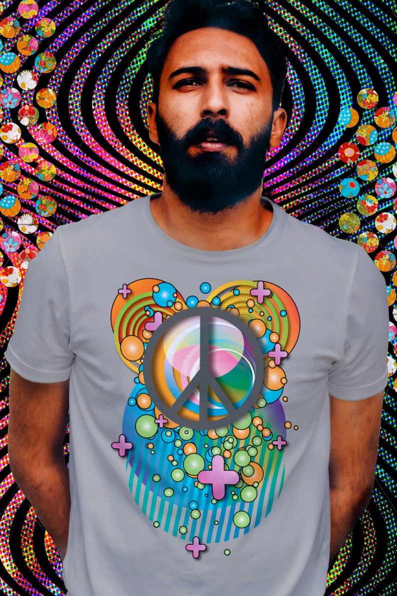Men's Classic Tee Shirt, Max Peace, Inspired by Peter Max, Summer of Love, Pop Art, Peace Sign Art, Urban Chic Tee Shirt, Peace and Love image 1