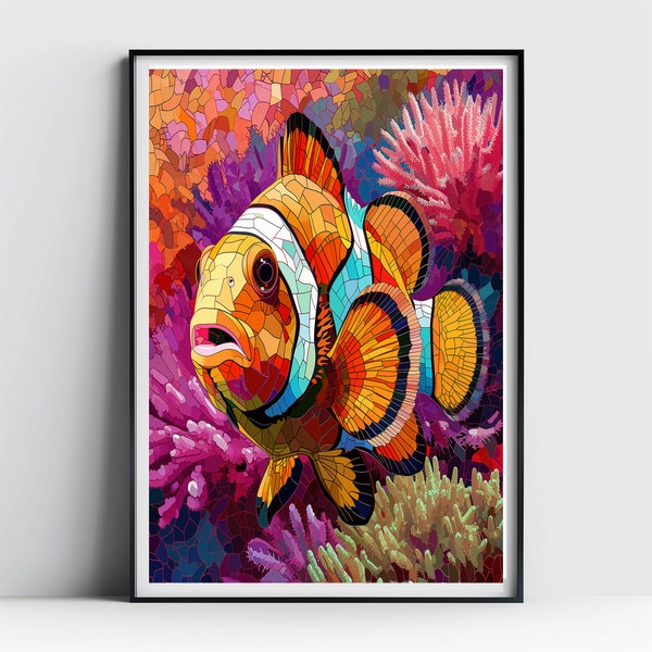 Poisson clown et récif de corail - POSTER GRATUIT inclus (A3 - 12 x 16 pouces) - 500 + 1000 pièces présentées dans une boîte en BOIS !