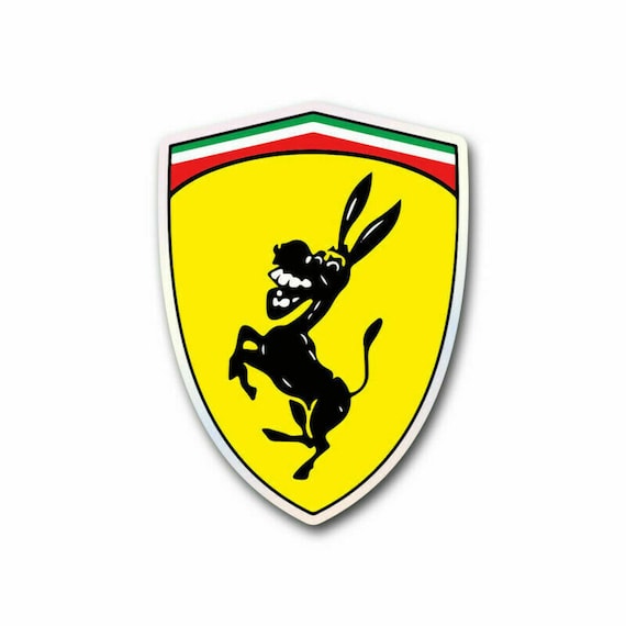 Adesivo Divertente Per Auto - Parodia Logo Ferrari Con Asinello - Metallico Per Styling Auto