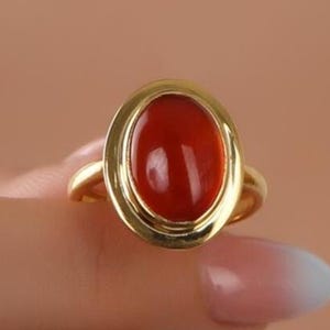 Carnelian Ring For Women in 14K Gold, Silver Gold Plated Gemstone Ring, Anniversary Gift, Oval Red Stone Ring For Girlfriend, Wedding Ring