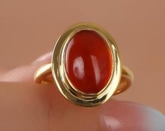 14K Gold Carnelian Ring, Oval Gemstone, Anniversary Gift