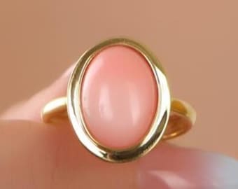 Echte Koralle Edelstein Frauen Ring in Gold und Silber, Oval Stein Ring für Freundin, Minimalist Ring für Mama, Geburtstagsgeschenk, Verlobungsring