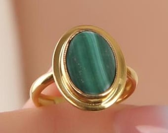 Dainty Malachite Gemstone Ring, Gold Plated Boho Ring