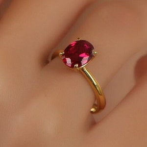 Ruby Oval Solitaire Silver Ring , 14K Gold Oval Cut, Minimalist Wedding Band Ring, Solitaire Engagement Ring, Ruby Solitarie Ring