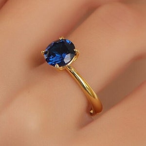 Sapphire Solitaire Sterling Silver Ring, 14K Gold, Minimalist