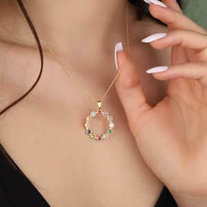 14k Gold Birthstone Family Necklace, Birthstone Necklace  Family Necklaces Personalized jewelry Personalized Gift Mothers day gift