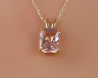 Morganite Necklace, Birthstone Necklace, Solitarie Silver Necklace, Gift for Her, Solid Gold Necklace, Bridal Necklace, Minimalist Necklace
