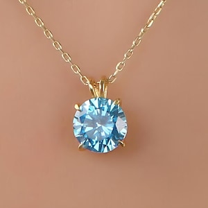 Collana rotonda con topazio blu, collana con pietra portafortuna di dicembre, collana in oro massiccio e argento solitario, collana da sposa, collana minimalista