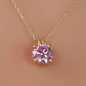 Pink Tourmaline Round Cut Necklace, October Birthstone Necklace, Solitarie Silver Necklace, Gold Solitaire Necklace, Minimalist Necklace