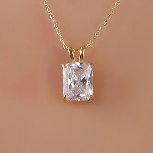 Radiant Cut Diamond Necklace, April Birthstone Necklace, Silver Necklace, Solid Gold Necklace, Solitaire Necklace, Minimalist Necklace