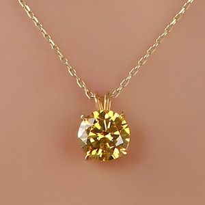 Citrine Round Cut Necklace, November Birthstone Necklace, Solid Gold and Solitarie Silver Necklace, Bridal Necklace, Minimalist Necklace