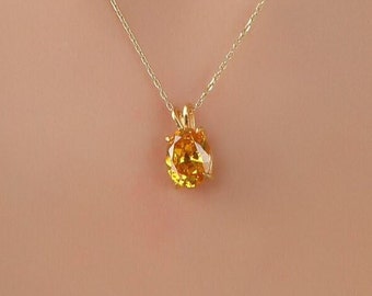 Collar de corte ovalado citrino, collar de piedra de nacimiento de noviembre, collar de oro macizo y plata solitaria, collar nupcial, collar minimalista