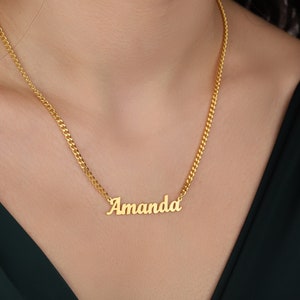 14K Solid Gold  Name Necklace Curb  Chain, Silver Name Necklace, Gold Name Necklace, Curb Gold Name Necklace, 14K Gold Curb Name Necklce