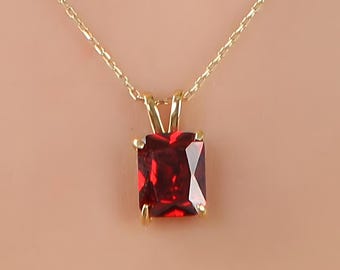 Granat Halskette, Januar Birthstone Halskette, Minimalist Halskette, Solitär Silber Halskette, Solid Gold Halskette, Braut Halskette