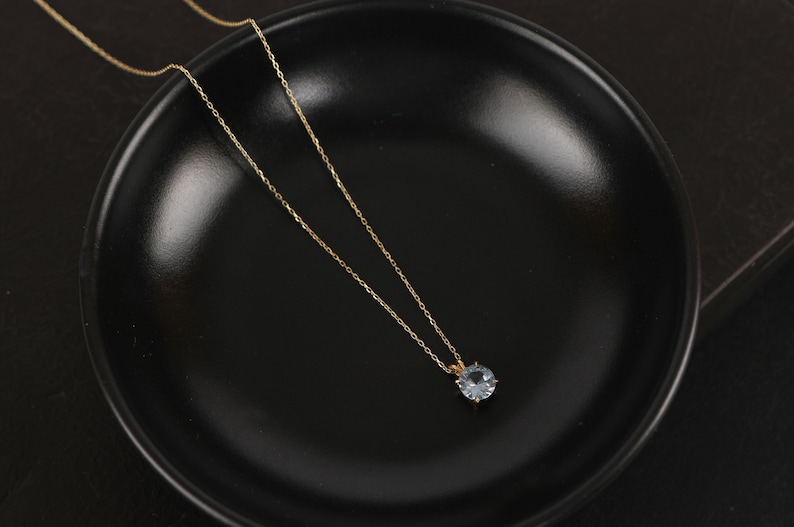 Aquamarine Round Necklace, March Birthstone Necklace, Solid Gold and Solitarie Silver Necklace, Solitaire Necklace, Minimalist Necklace image 4