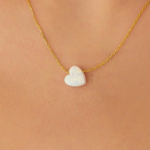 Heart Opal Necklace, Opal Necklace, White Opal Necklace, October Necklace, Danity Heart Opal Necklace, Princess Necklace, Tiny Heart Opal