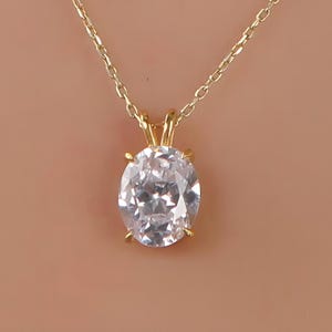 Diamond Oval Cut Necklace, April Birthstone Necklace, Solid Gold and Solitarie Silver Necklace, Solitaire Necklace, Minimalist Necklace