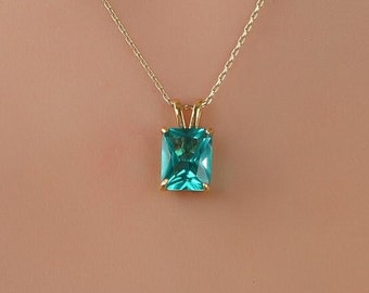 Radiant Cut Paraiba Tourmaline Necklace, Birthstone Necklace, Elegant Solitaire Necklace,  Minimalist Dainty Necklace for Her, Gift for Her