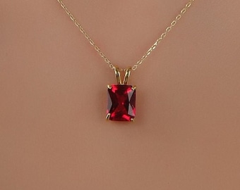 Ruby Necklace, July Birthstone Necklace, Solitarie Silver Necklace, Solid Gold Necklace, Solitaire Necklace, Minimalist Necklace