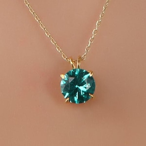 Paraiba Round Cut Necklace, Birthstone Necklace, Solid Gold and Solitarie Silver Necklace, Solitaire Necklace, Minimalist Necklace