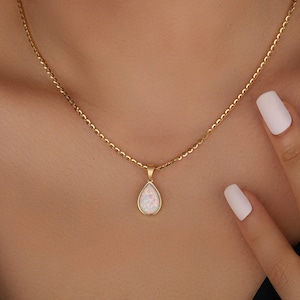 Teardrop Large Opal Necklace in Gold, Dainty White Opal Necklace in Silver, Promise Necklace For Her, Opal Necklace