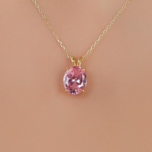 Pink Tourmaline Oval Cut Necklace, October Birthstone, Solid Gold and Solitarie Silver Necklace, Solitaire Necklace, Minimalist Necklace