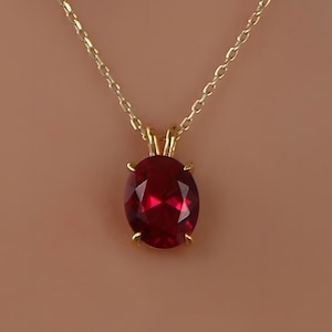 Ruby Oval Cut Necklace, July Birthstone Necklace, Solid Gold and Solitarie Silver Necklace, Solitaire Necklace, Minimalist Necklace