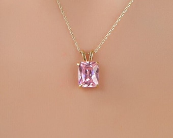 Collar de turmalina rosa, collar de piedra de nacimiento de octubre, collar de plata solitario, collar de oro macizo, collar nupcial, collar minimalista