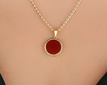 14k Gold Carnelian Necklace, Sterling Silver Jewelry