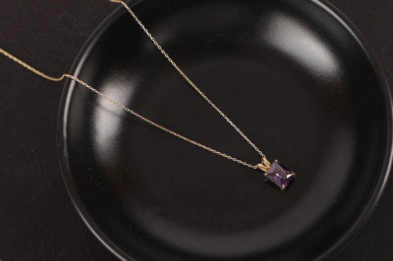 Amethyst Necklace, Minimalist Necklace, February Birthstone Necklace, Radiant Cut Amethyst Necklace, Solid Gold Necklace, Bridal Necklace image 5