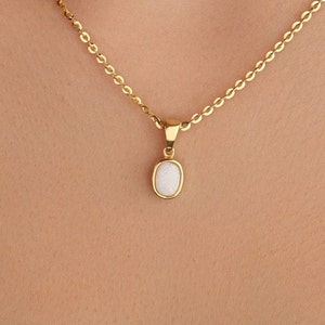 Oval Opal Necklace, White Opal Necklace in 14K Gold, Oval Opal Pendant Necklace in Silver, Everyday Necklace For Women, October Necklace
